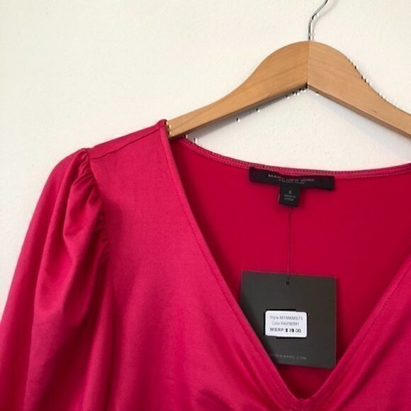 NEW NWT MARC NEW YORK Hot Pink Long Sleeve Ruched Gathered Y2K 00s Blouse Small - Picture 3 of 8